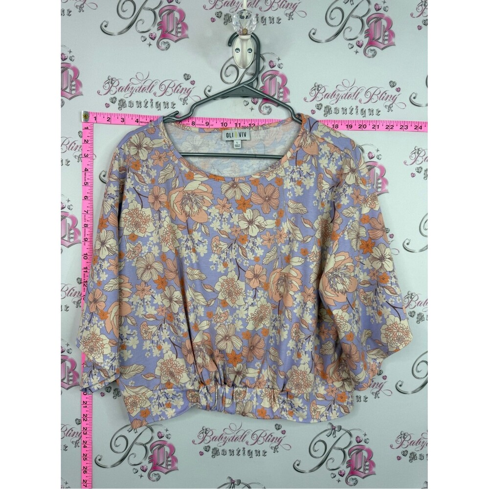 OLI VIV Lavender Floral Short-Sleeve Cropped Top